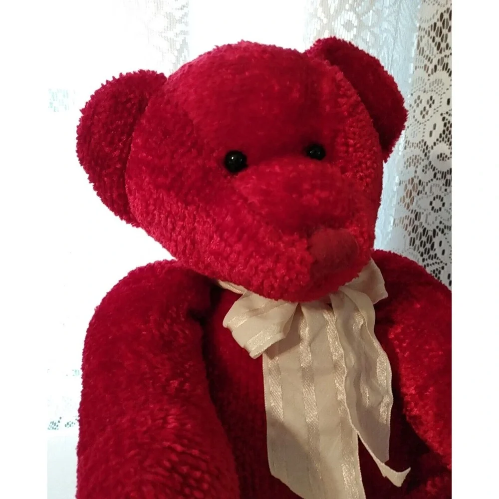 Red Plush Bear Russ Berrie Antonio w/ Bow Handmade Vintage 18